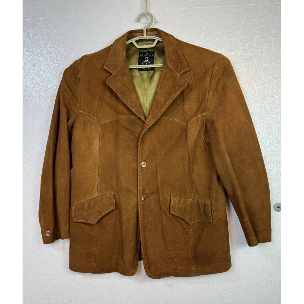 Vtg Puritan Mens Suede Leather Sport Coat Sz 44 Tan Western Blazer Casual